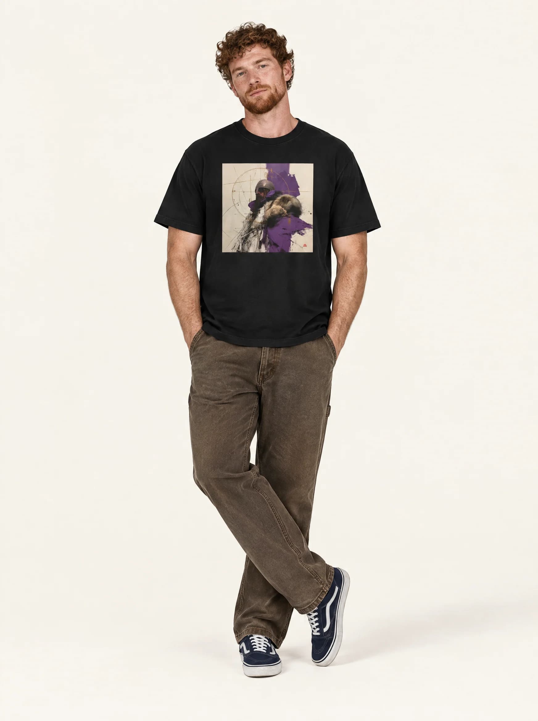 Studio styling study: NORTHBOUND standing with legs crossed