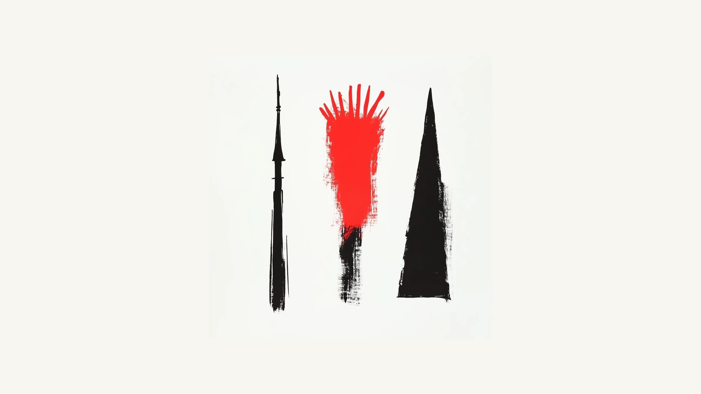 KEYSTONE — three methods, one mark. Cathedral spire, raw brushstroke, solid sigil.